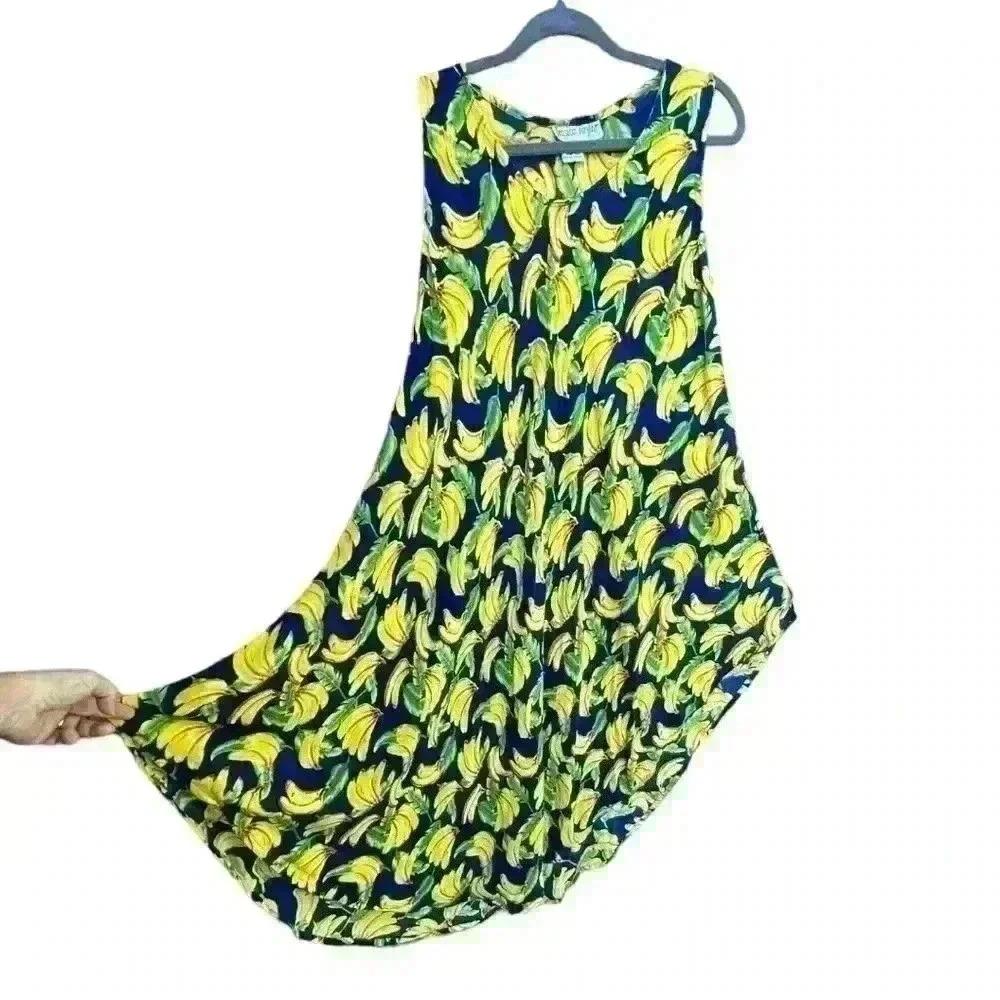 RARE VTG Jessica Taylor one size blue banana print swim cover up asymmetrical - Picture 6 of 8